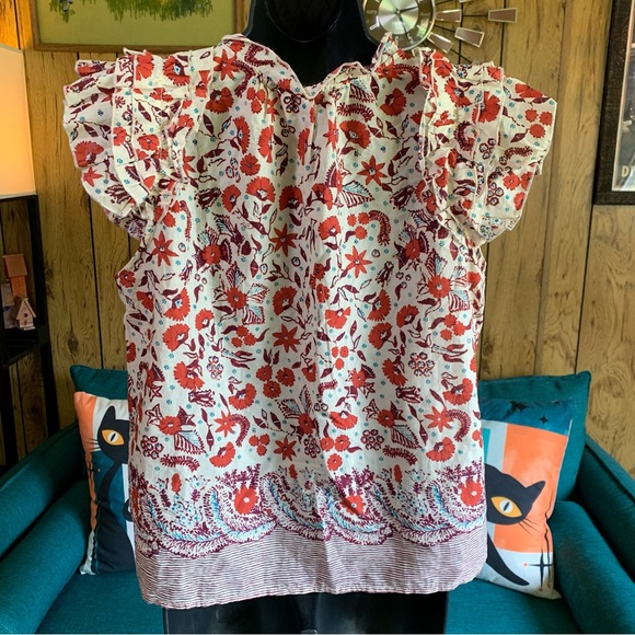 Kourt Boxy Abstract Floral Ruffle Blouse - Picture 7 of 14